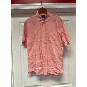 Charleston Threads Peach & Pink Tencel Blend Button Down Short Sleeve Shirt sz L